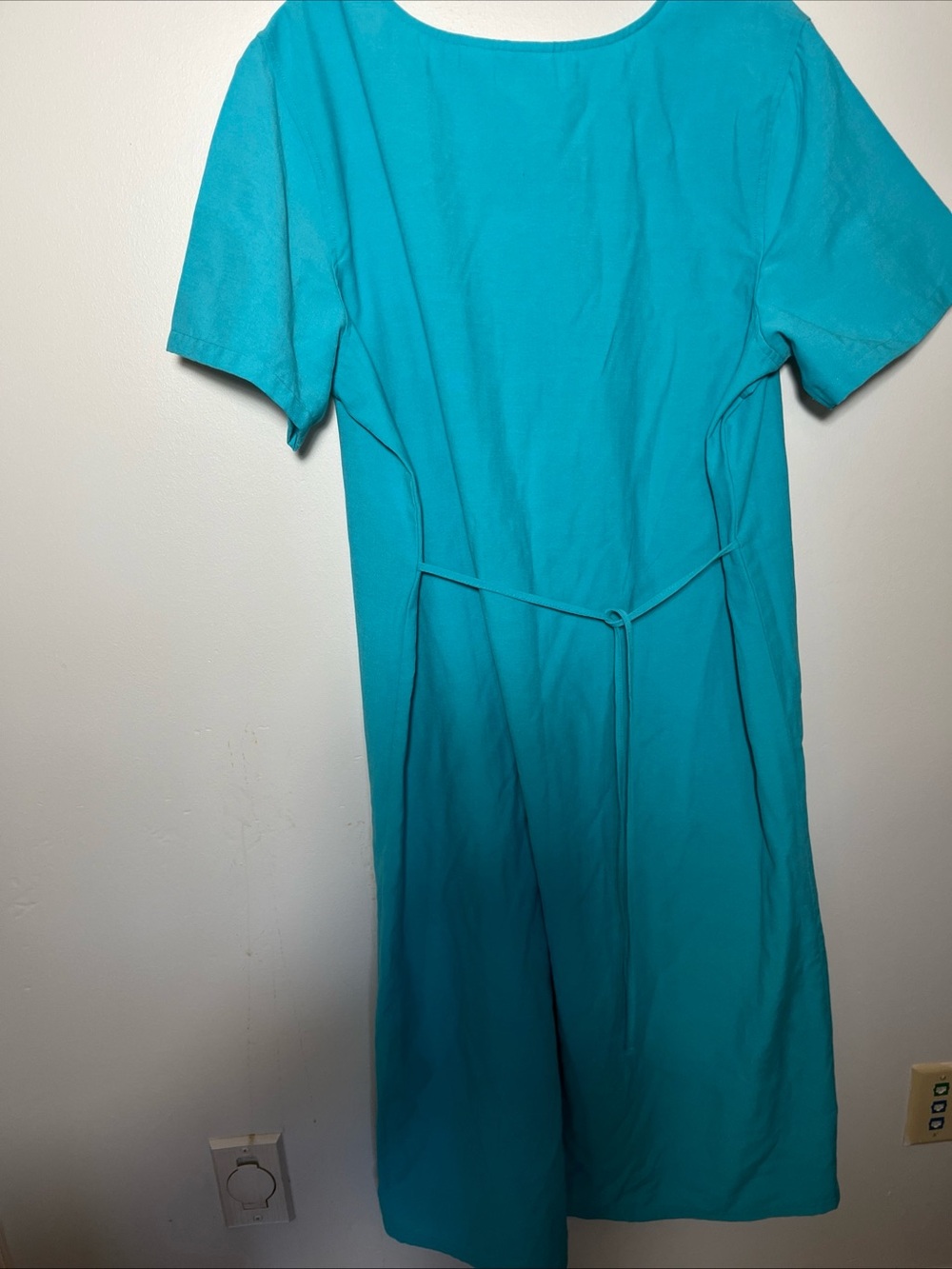 Bright Turquoise Midi Dress with Waist Tie